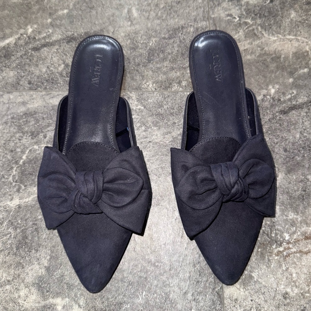 J. Crew Navy Blue Suedes Bow Mules Size 9 - Picture 2 of 8
